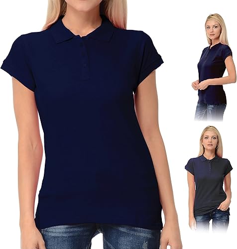 FRESH TEE Polo de piqué regular de manga corta para mujer (talla M, azul marino), marino