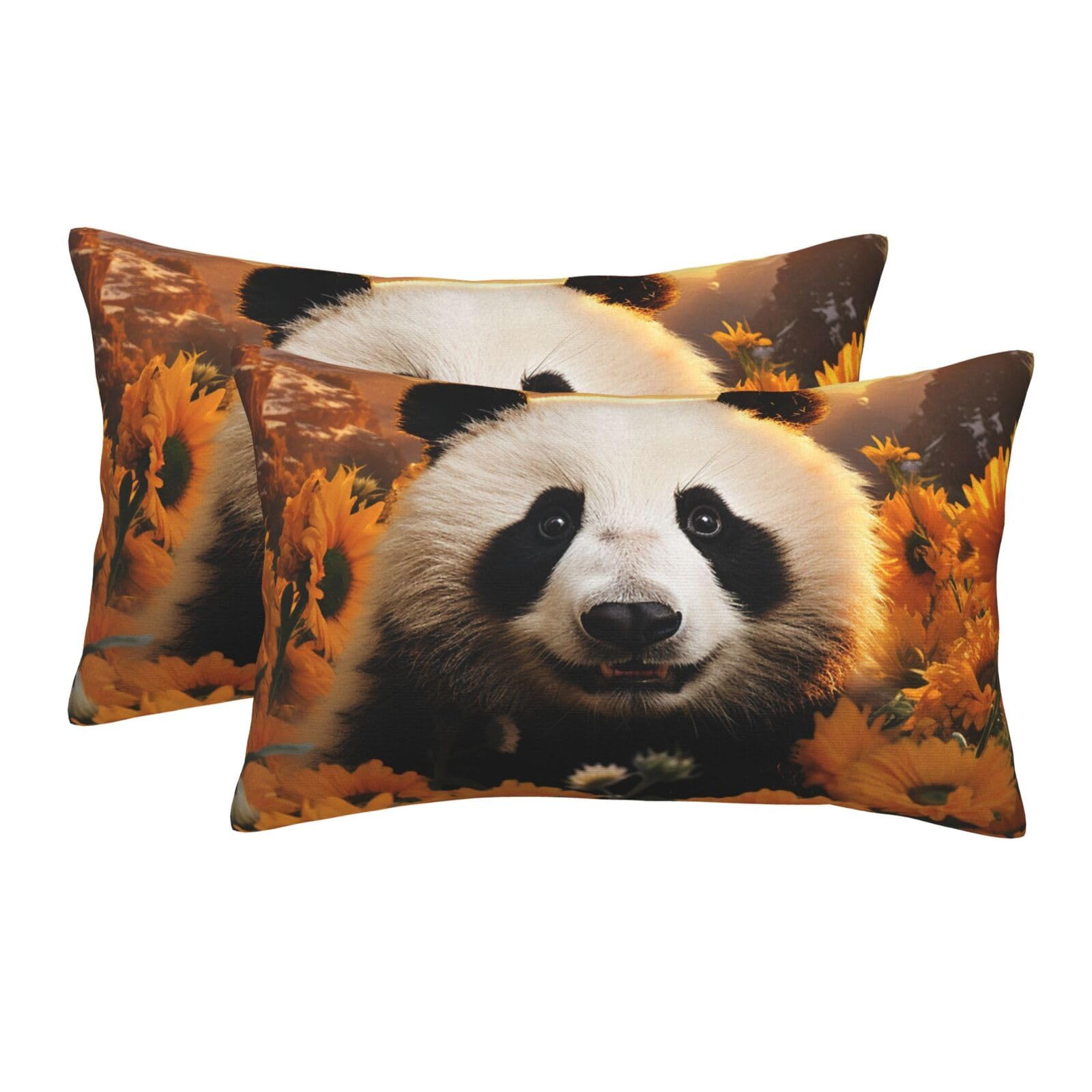 2 Pack Pillow Cases with Hidden Zipper, Soft Breathable Pillow Covers for Hair and Skin, Panda and Sunflower Pillowcases 20"x30" Bed Pillow Protectors Cover for Sleeping Gifts