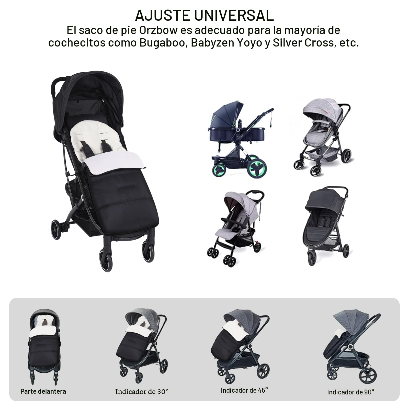 Saco de dormir para bebé de invierno, saco universal para silla de paseo Sacos de Abrigo para Carritos Saco de Dormir Universal para Bebé Antideslizante, Impermeable y Fría, Desmontable(blanco)