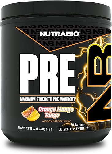 NutraBio Polvo de preentrenamiento, mango naranja, energía explosiva, enfoque láser, bombas extremas, preentrenamiento para hombres y mujeres,
