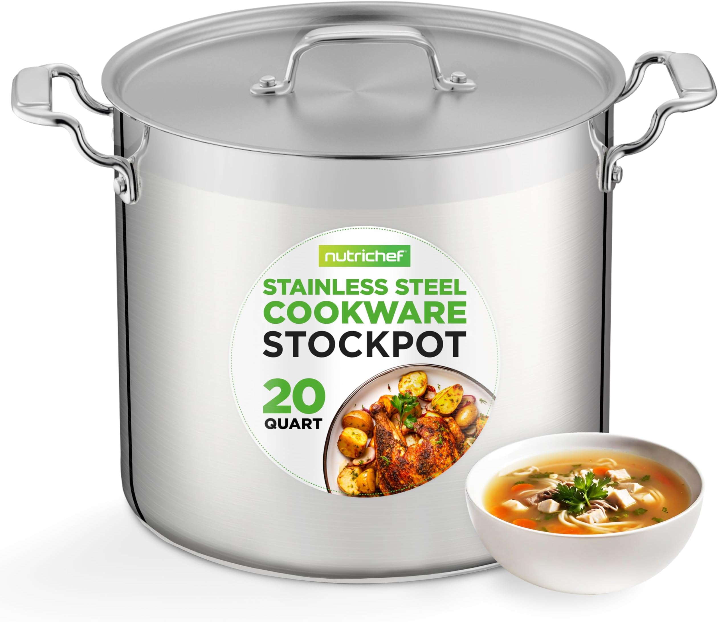 20 Quart Heavy-Duty Stockpot with Stainless Lid - Large Pot for Induction, Gas & Electric Cooktops, Perfect for Soups & Stews
