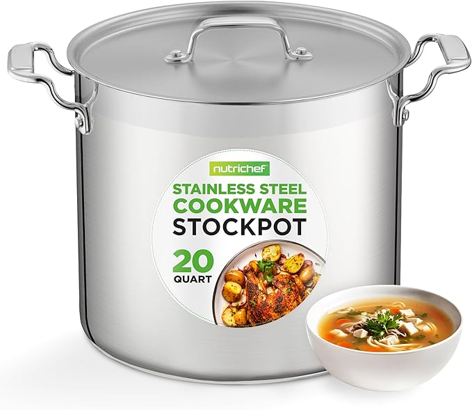 NutriChef 20-quart stainless steel stockpot with stainless lid