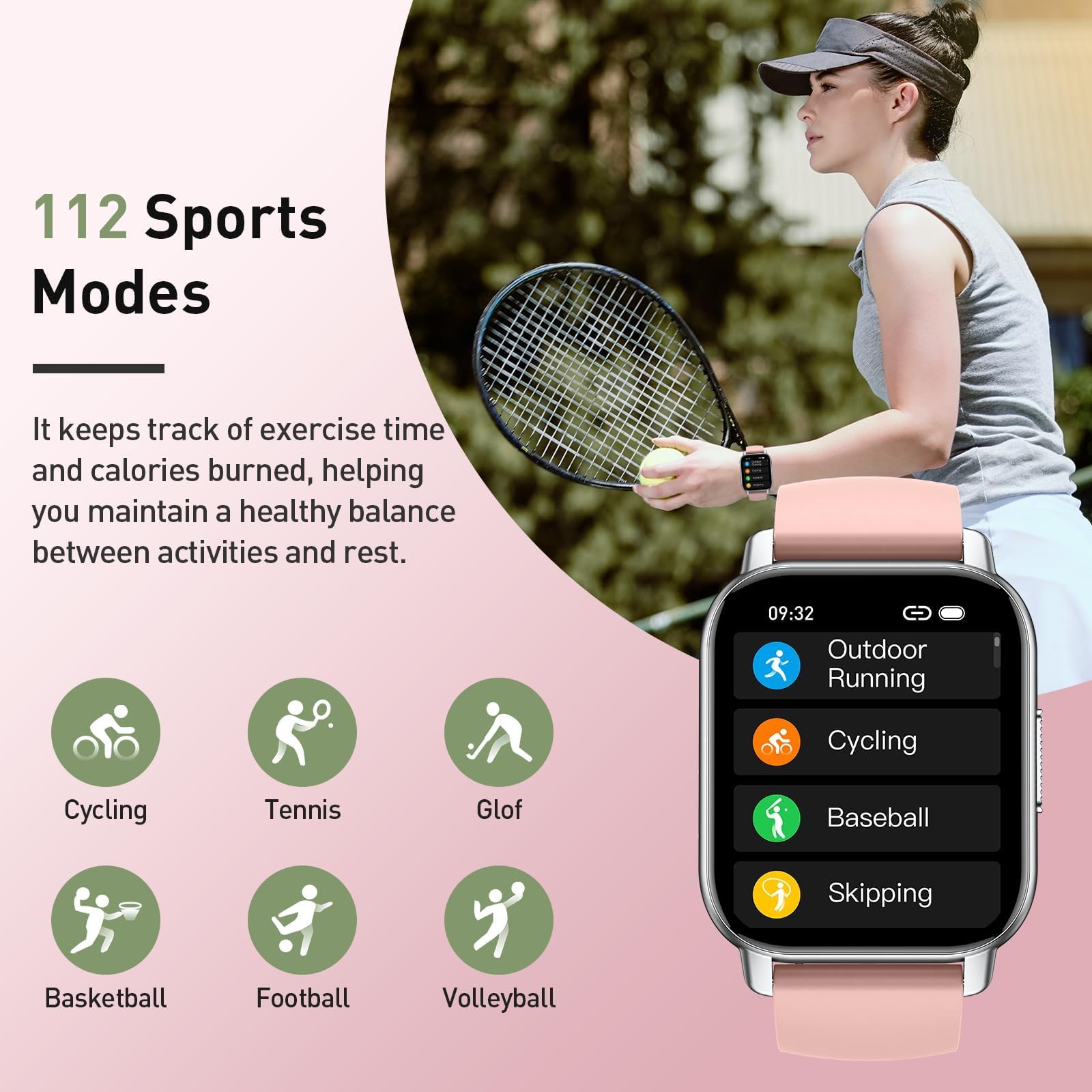 Cillso Smart Watch for Men Women, 1.85" Fitness Watch with Bluetooth 5.3 Call, Smartwatch with Heart Rate/Sleep Monitor, 110+ Sports Modes, IP68 Waterproof Activity Tracker for Android iOS, Pink — view 2