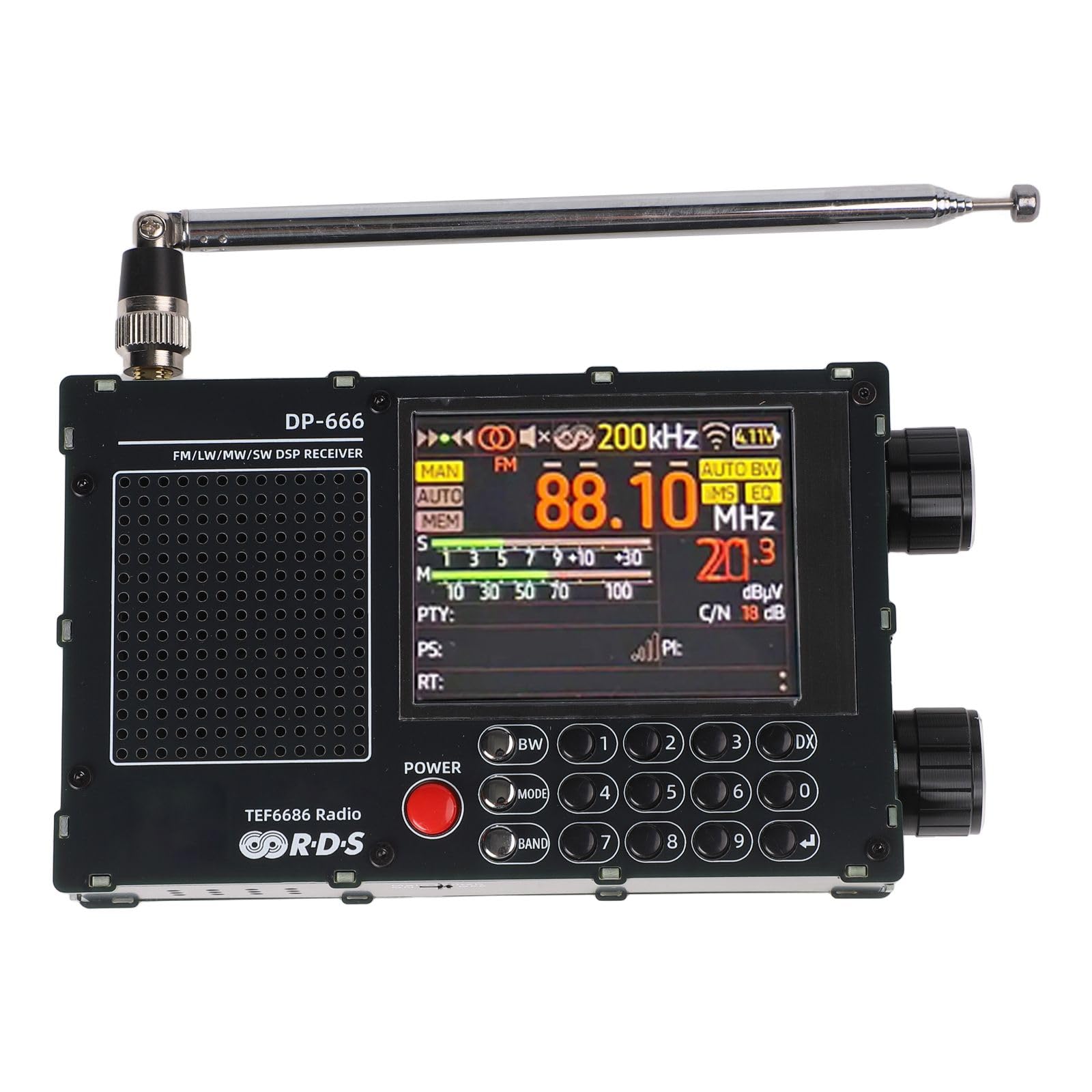 DP-666 TEF6686 Full Band Radio, FM AM Shortwave Radio RDS, 2.8 Inch Resistive Touch LCD Color Screen, Portable High Sensitivity Travel Radio(Black)
