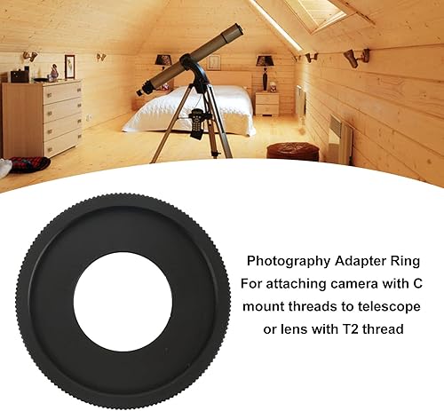 Miniatura 2 de Yoidesu Anillo adaptador de cámara, soporte C a adaptador de tornillo T2, aleación de aluminio negro adaptador de lente de cámara anillo de