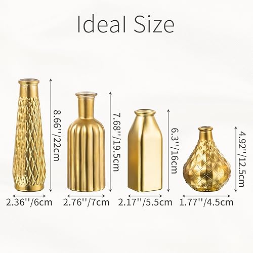 Miniatura 6 de Inweder Jarrones dorados pequeños para flores, juego de 4 jarrones de cristal dorado para centros de mesa, jarrones estéticos modernos, jarrones