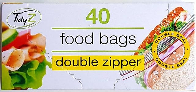 2 X Tidyz Double Zipper Plastic Zip Seal Food & Freezer Large Storage Bags Ultimate Strength Resealable 17 X 21 cm - 40 Bags