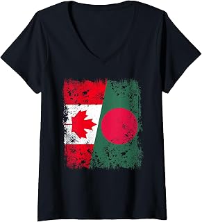 Womens Canada Bangladesh Half Flag Canadian Bangladeshi Flag V-Neck T-Shirt