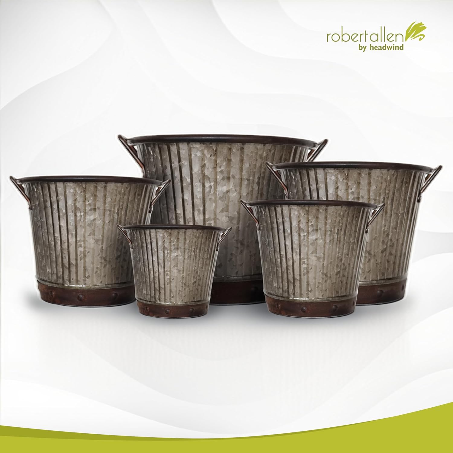 Headwind Countryside Collection - Aged Mocha Brown 4 Inch Galvanized Bucket Washboard Planter with Handles by Robert Allen