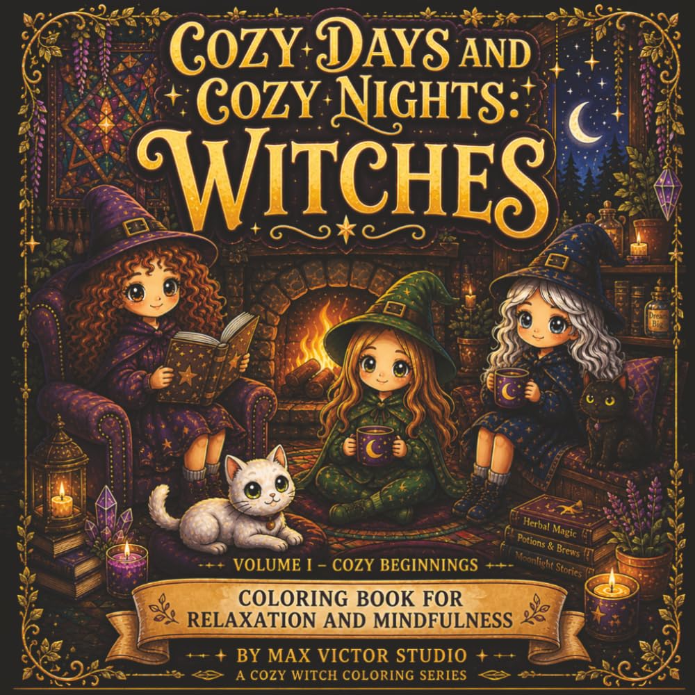 Cozy Days and Cozy Nights: Witches: A Cozy Witch Coloring Book with Cute Magical Scenes for Relaxation and Mindfulness (Volume I – Cozy Beginnings)