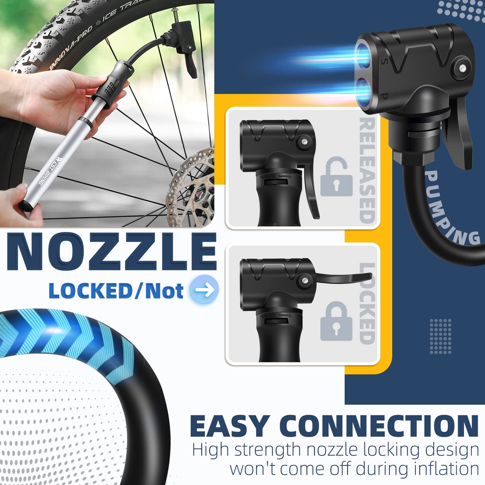 Bicycle Pump Mini Bike Pump - Aluminum Alloy Cycle Pump for Presta & Schrader Valve, Portable Lightweight Bike Tyre Pump Fast Tyre Inflation Mini Air Pump for Mountain Road Bike Ball Pump