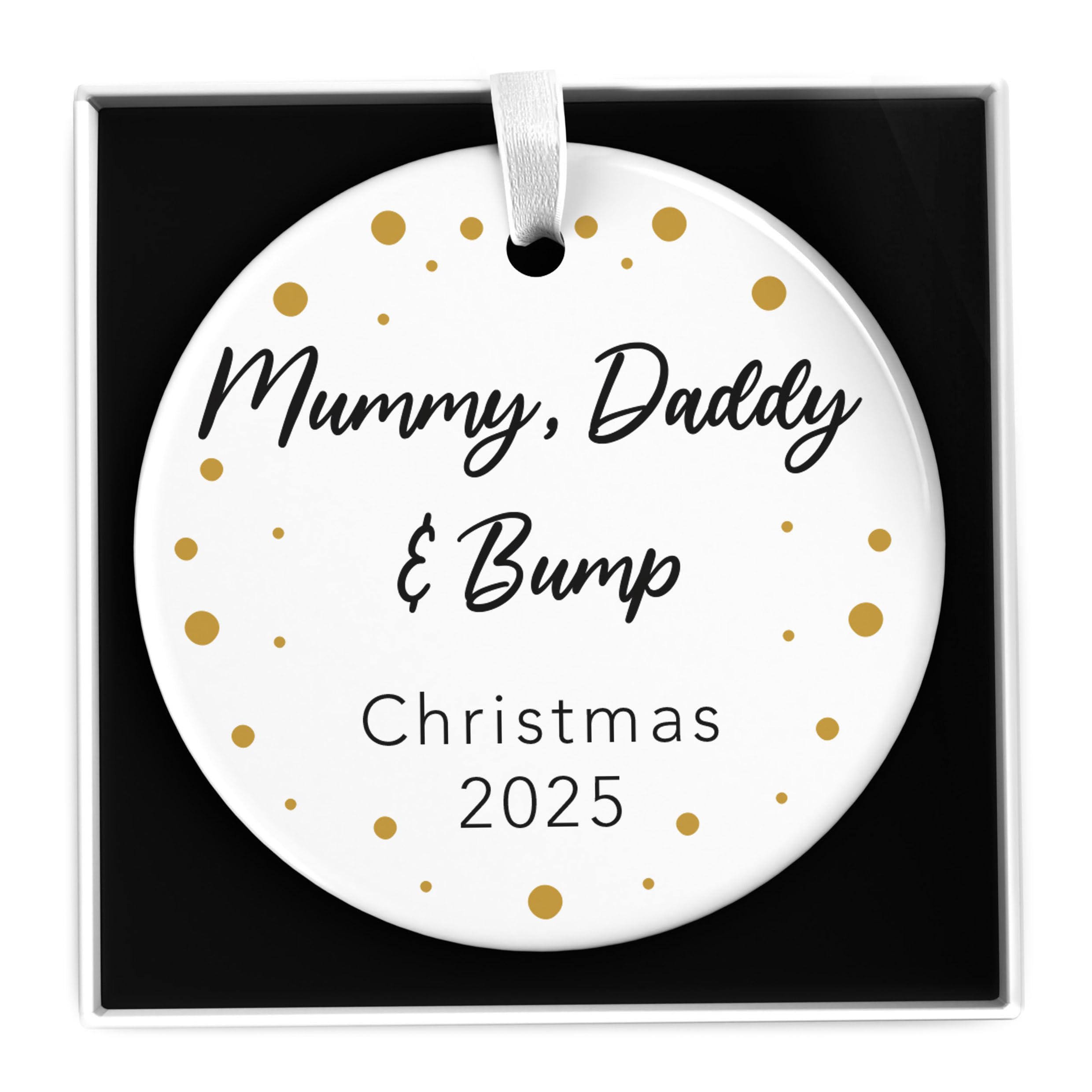 Bump's First Christmas 2025 Ceramic Christmas Ornament, Personalised Mummy Daddy and Bump Christmas Bauble, Bumps 1st Xmas Decoration, With Gift Box