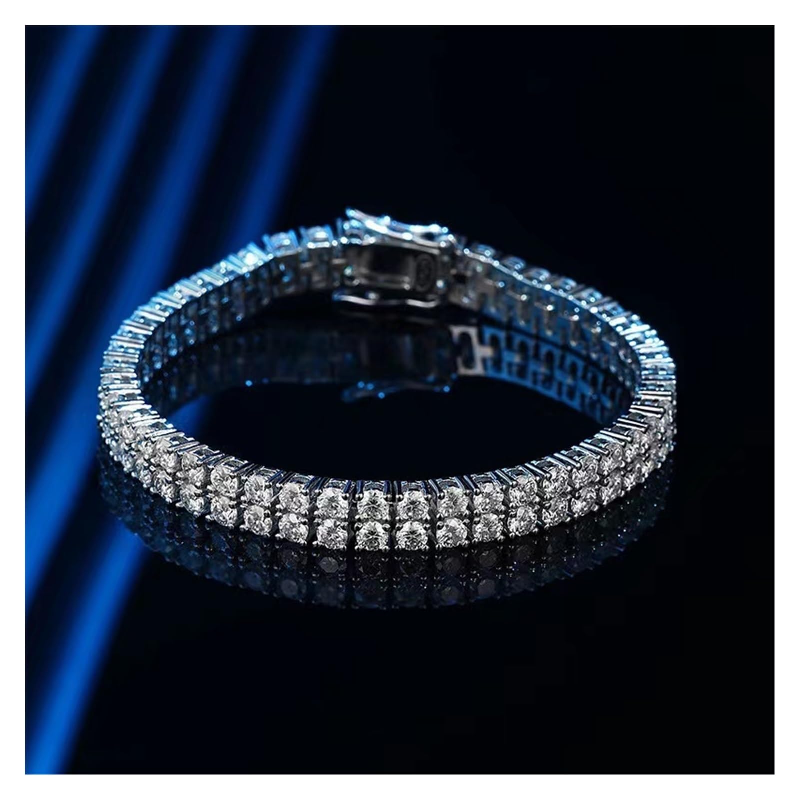 LYGBAOFUL Armband Armbandtrendiges 925er Silber 3 mm D-Farben-Moissanit-Tennisarmband, zweireihig, für Damen, plattierte Weißgold-Gliederkettenarmbänder, Armreifen (2 Reihen – 19,5 cm (11 Karat))