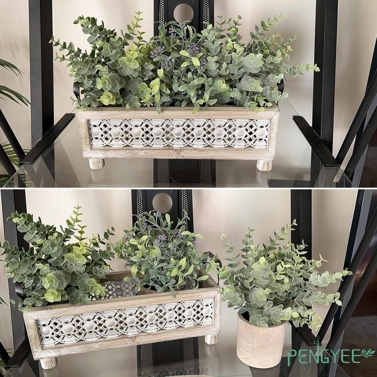 Paquete de 3 plantas artificiales de eucalipto para interiores de 8.5 pulgadas, pequeña vegetación sintética para decoración del hogar, granja, baño, cocina, oficina, plantas falsas para 7