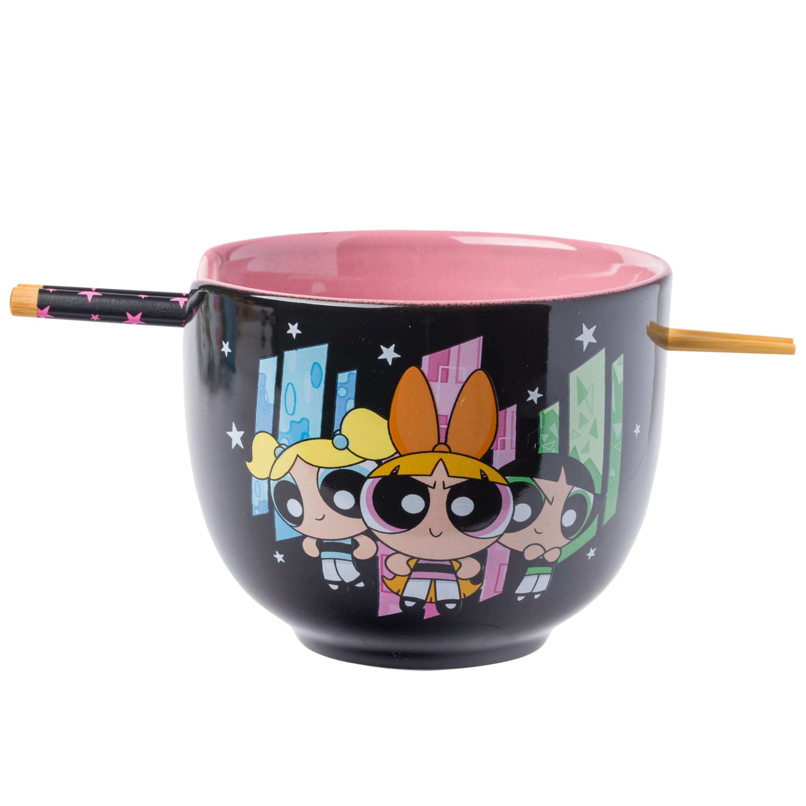 Silver Buffalo Power Puff Girls Trio Boxed Ceramic Ramen Bowl with Chopsticks, 20 Ounces