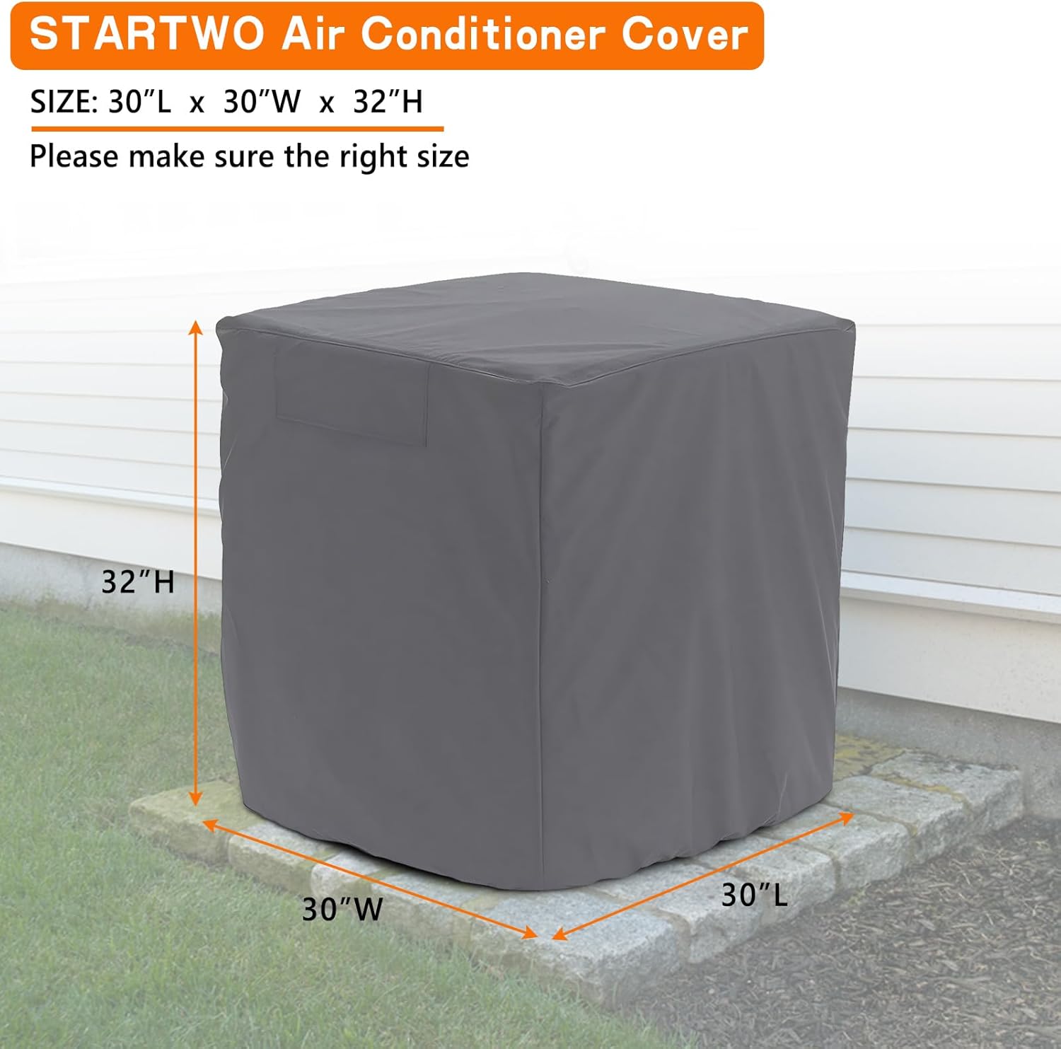 STARTWO Air Conditioner Cover Heavy Duty Waterproof Durable for Outdoor Elastic Bottom for Secure Fit Year Around Protection -Gray W30inD30inH32in