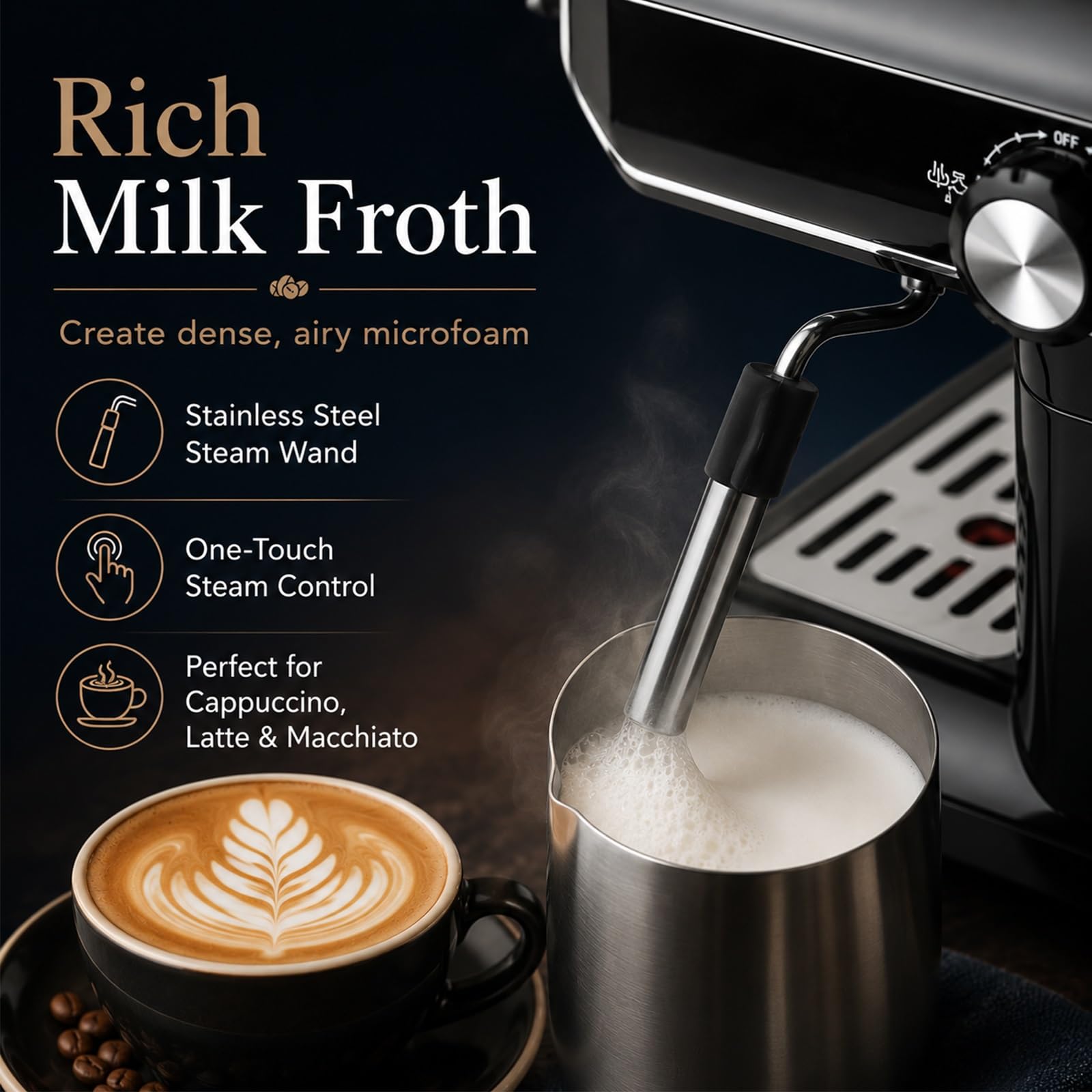 Cafetera Espresso De 15 Bares, Máquina Automática Con Vaporizador Para Espumar Leche, Cafetera De Alta Presión Para Cappuccino Y Latte, 850 W, Ideal Para El Hogar Y La Oficina