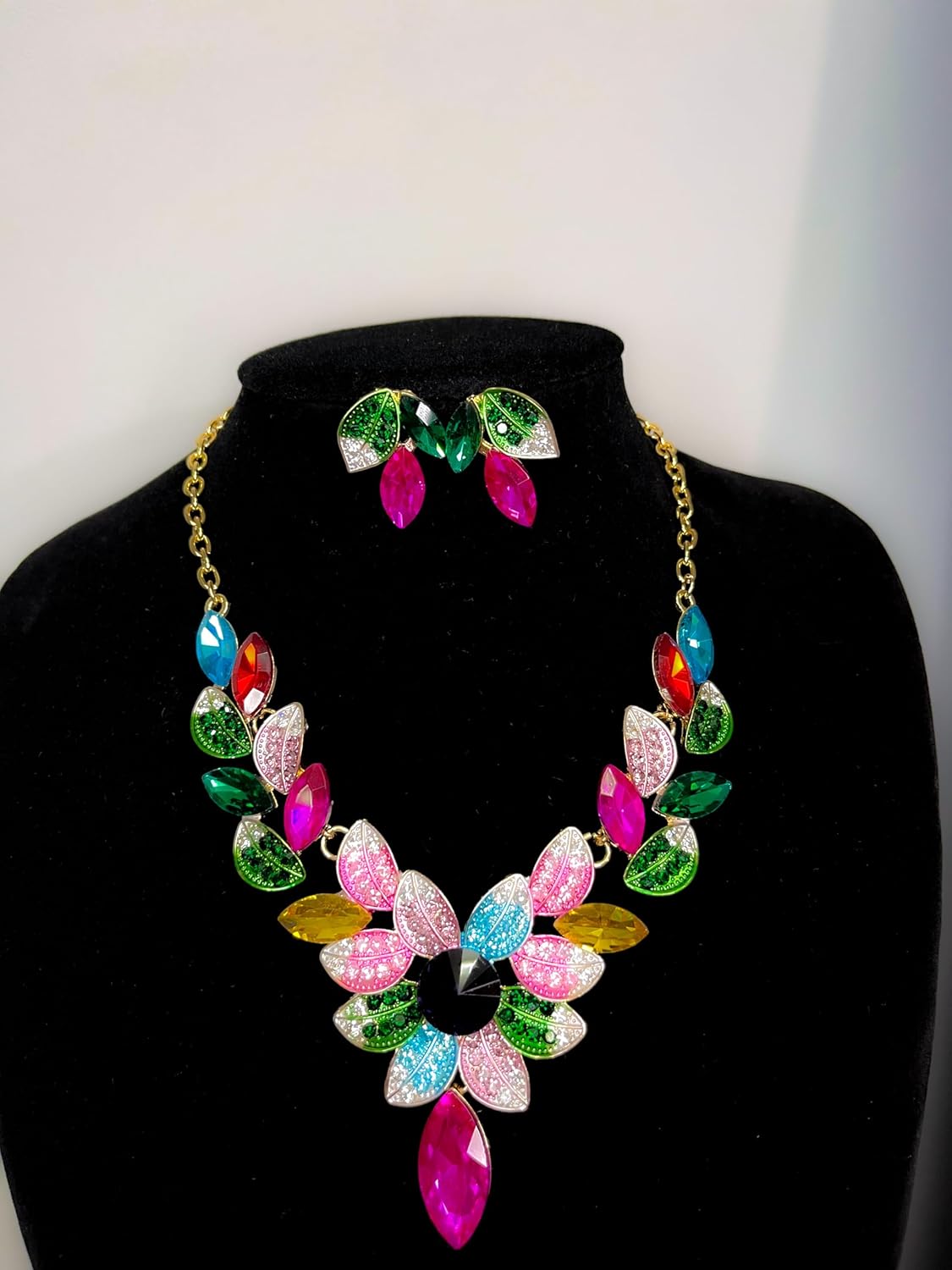 Women Jewelry Set Rhinestone Crystal leaf shape Statement Choker Necklace Teardrop Cluster Dangle Earrings Set for Wedding Prom Party - Image 5