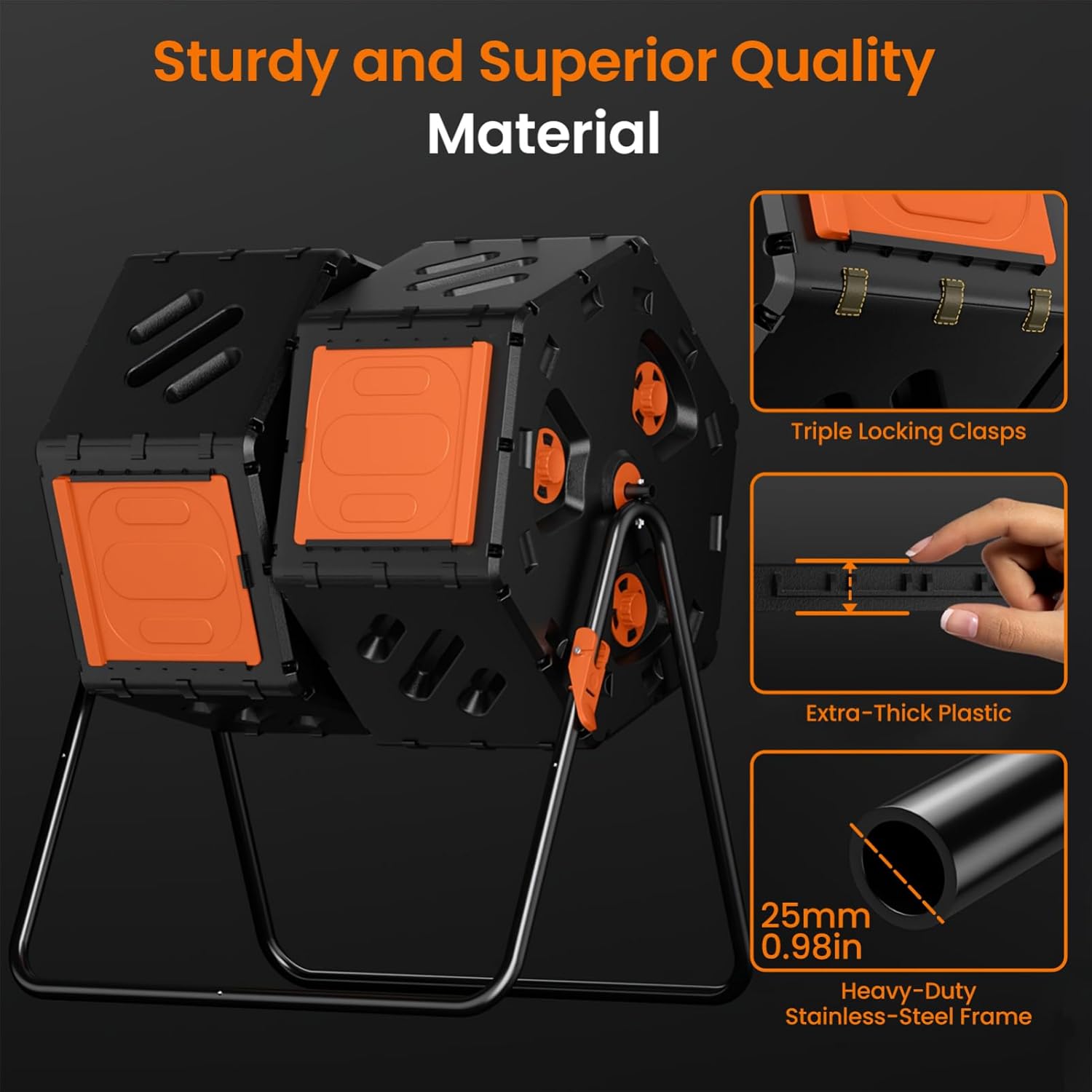 45 Gallon Duals Chamber Compost Tumbler, 360° Rotating Compost Bin, Large Capacity Outdoor Composter for Garden Kitchen Yard Waste, Easy Assemble Efficient