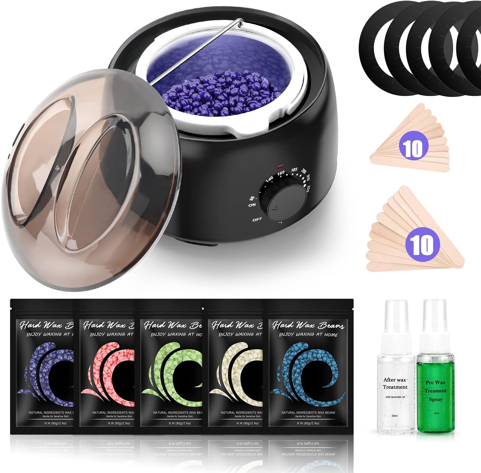TIKESI Waxing Kit - Wax Warmer for Hair Removal, Hard Wax Kit with 14oz 5 Bags Hard Wax Beans for Full Body, Legs, Face, Eyebrows, Bikini, Brazilian Waxing Kit for Women Men