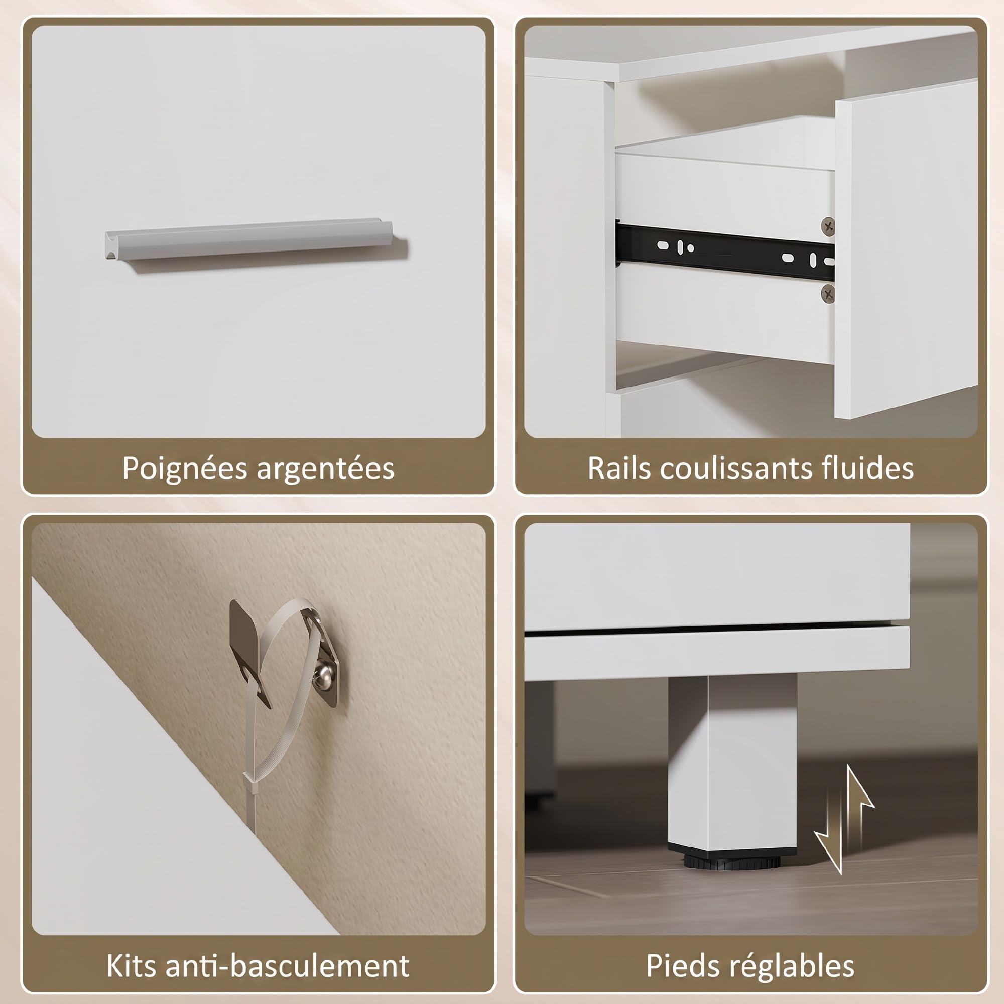 HOMCOM Meuble sous lavabo, Meuble de Salle de Bain avec 2 tiroirs, Armoire de Salle de Bains sous lavabo, Style Moderne, 80 x 30 x 60 cm, Blanc