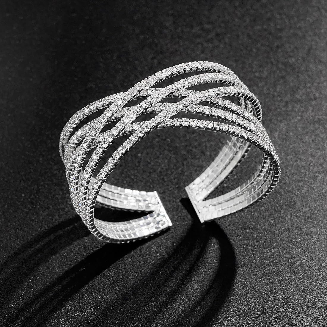Suyi Rhinestone Bracelet for Women Silver Multilayer Cuff Bracelet Craystal Braidal Bracelets - Image 6