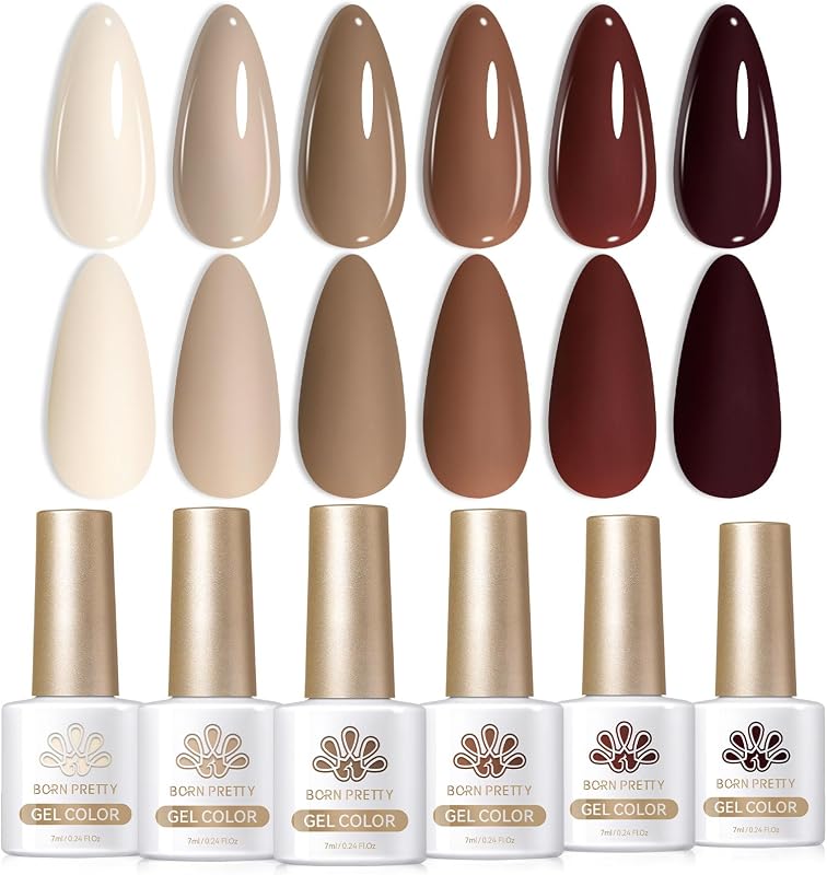 Born Pretty Nude Brown Gel Nail Polish,Beige Chocolate Caramel Skin Tone | Neutral Khaki,Fall Winter Roasted Chestnuts Salon Manicure and Nail Art DIY at Home,Long-Lasting,Easy&Smooth to Apply