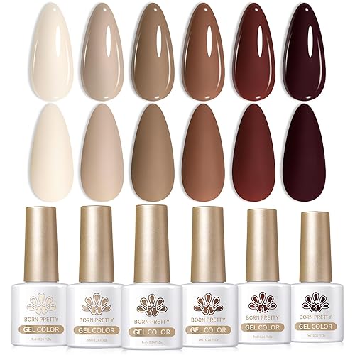 Born Pretty Gel Nail Polish 6 Colos,Nude Brown Skin Tone,Roasted
