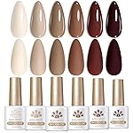 Born Pretty Gel Nail Polish 6 Colos,Nude Brown Skin Tone,Roasted Chestnuts Chocolate Gel Polish Collection Neutral Beige Khaki Gel Polish Kit All Seasons Nail Art Manicure DIY for Home Salon