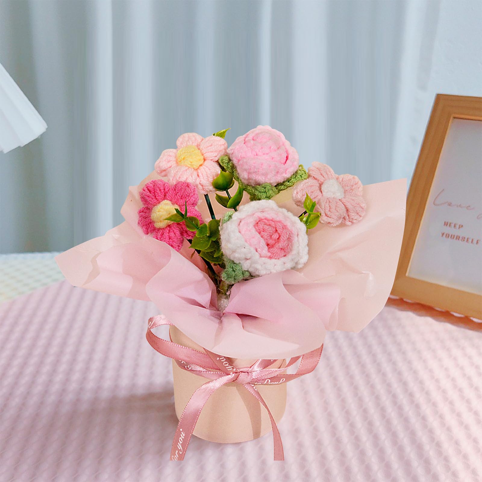 Ramo de Flores Ganchillo, Ramo de Flores de Punto Hecho a Mano, Flores Artificiales para cumpleaños, San Valentín, Regalos de Punto para Madre, Mujeres, Amigas — view 6