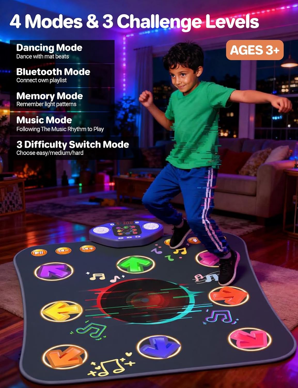 Dance Mat Toys for 3-12 Year Old Kids,Bluetooth Dance Pad with Light-Up 8 Keys,Interactive Dance Game with 4 Modes,Non-Slip & Built-in Music,Christmas Birthday Gift for Girls,Boys,Blue - Image 2