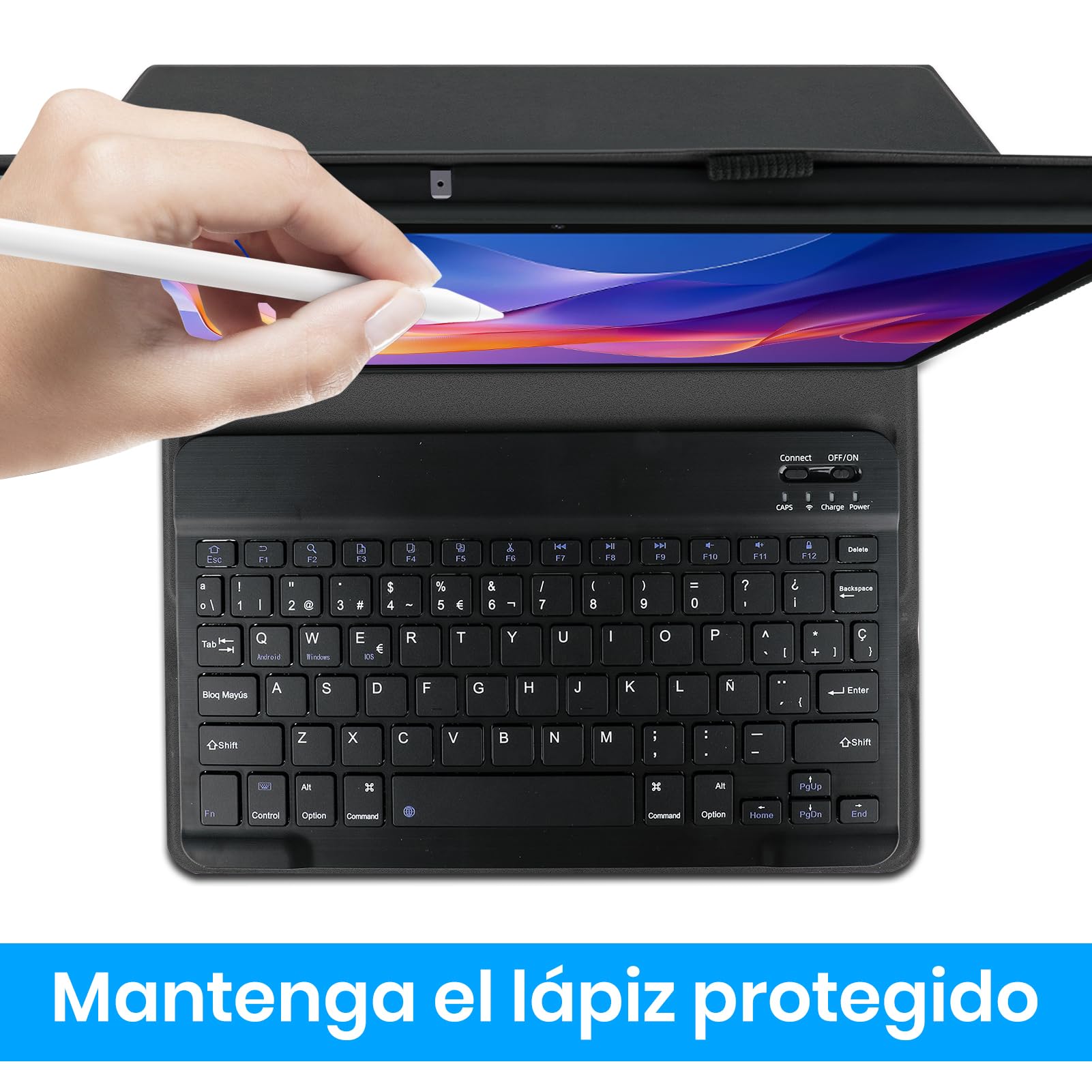 Funda con Teclado para Xiaomi Redmi Pad 2 / Redmi Pad SE 11" 2023 | Teclado Bluetooth magnético desmontable con Español Ñ, funda con portalápices, para Xiaomi Redmi Pad 2 11" 2025 Negro