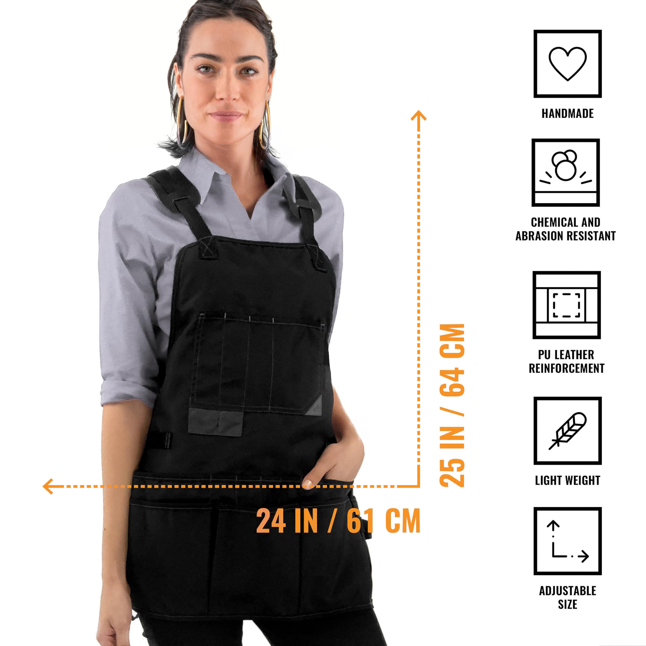 Under NY Sky Delantal de Taller - Soporte Magnético - Lona Oxford Negra - 17 Bolsillos - Correas de Espalda Cruzadas - Extra Resistente - Hombre, Mujer, Electricista, Carpintero, Mecánico, Herramienta
