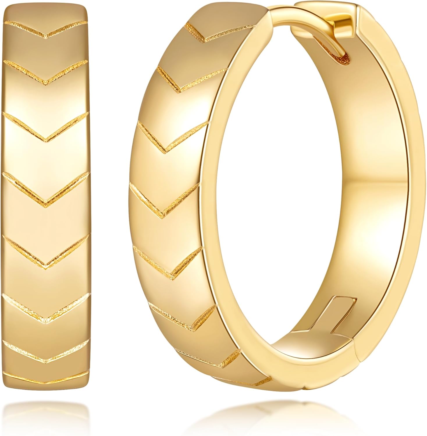 Gold Hoop Earrings 14K Gold Earrings for Women Hoop Earring for Women Hoops Simple yet Distinctive Carved Texture Hoops Earring for Womens 20mm