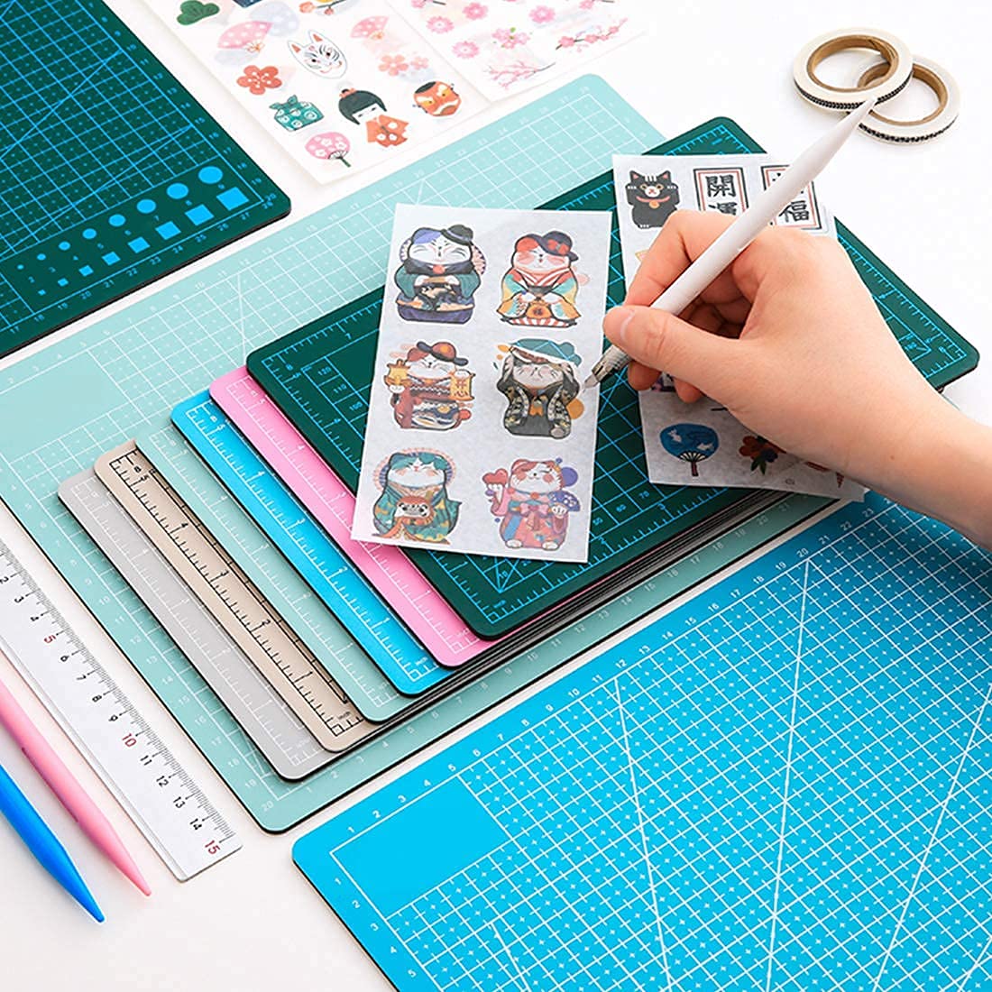 Set 6 Tappetini Da Taglio 12x12 Pollici - In PVC, Con Linee Guida, Per Modellismo E Artigianato