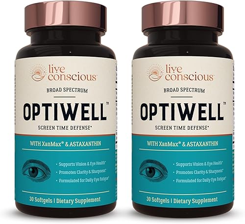 Live Conscious Vitaminas para los ojos Select AREDS 2 Ingredientes con vitamina E, luteína y astaxantina - OptiWell Suplemento para la salud ocular
