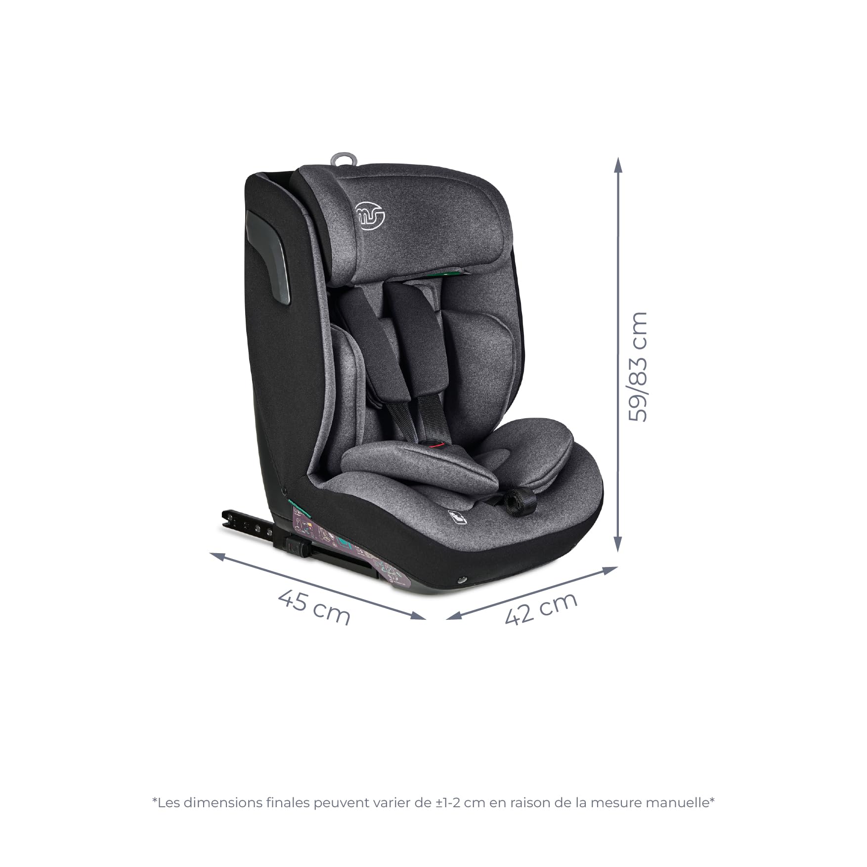 Ms Babyworld BARI I-Size - Silla de Coche Isofix y 1 posición de reclinado, Grupo 1/2/3, 9-36 Kg ó 75-150cms, Normativa R129, Protectores Laterales, Top Tether, Ajustar con una Mano, Easy Grow System