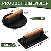 Vista 1 de Prensa de hamburguesas, redonda de 7" y rectangular de 8.2"X4.3", prensa de tocino para aplastar de hierro fundido resistente para carne y bistec