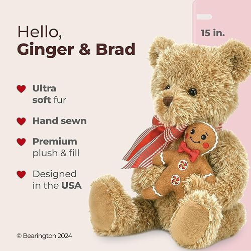 Vista 8 de Bearington - Osito de peluche navideño Jolly Jingles, 10 pulgadas alto, con pelaje ultrasuave, gorro de Papá Noel, bolsa de juguetes, lazo de satén