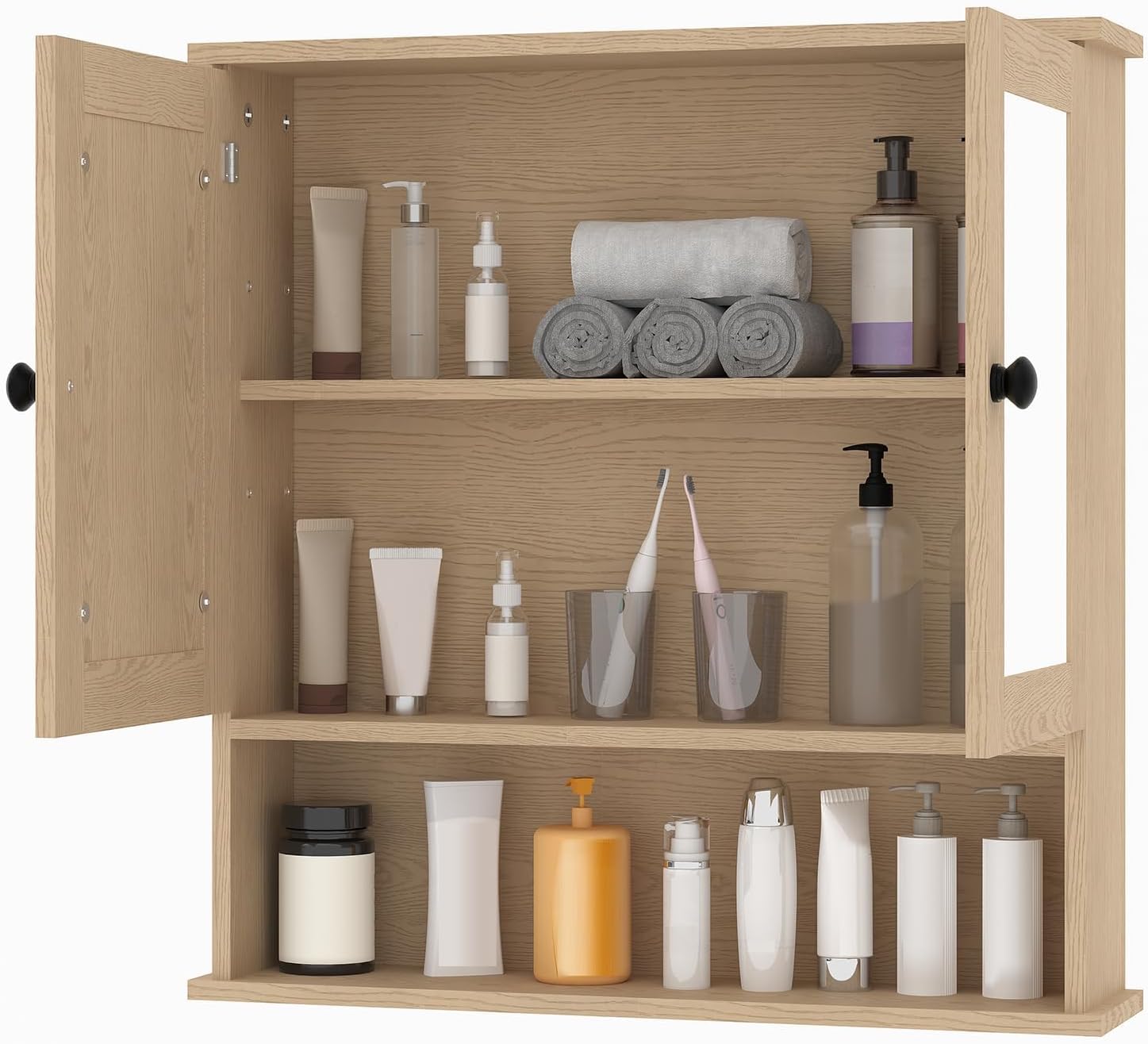 Wall-Mounted Mirror Medicine Cabinet - 22.2" Bathroom Storage with Adjustable Shelf, Waterproof for Vanity Organization,Brown