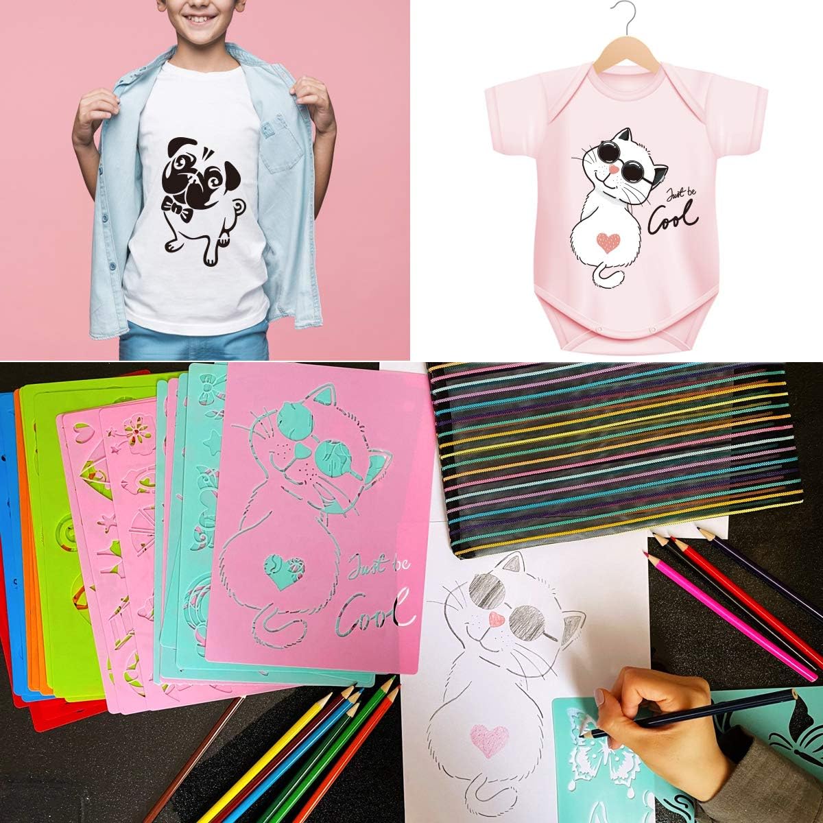 CZONG 26 Pieces 10 x 7 Inch Drawing Stencil Set for Kids Over 400 Patterns Animals Letters Flowers Dinosaur Christmas Painting Coloring Templates for Educational and Creativity Toy