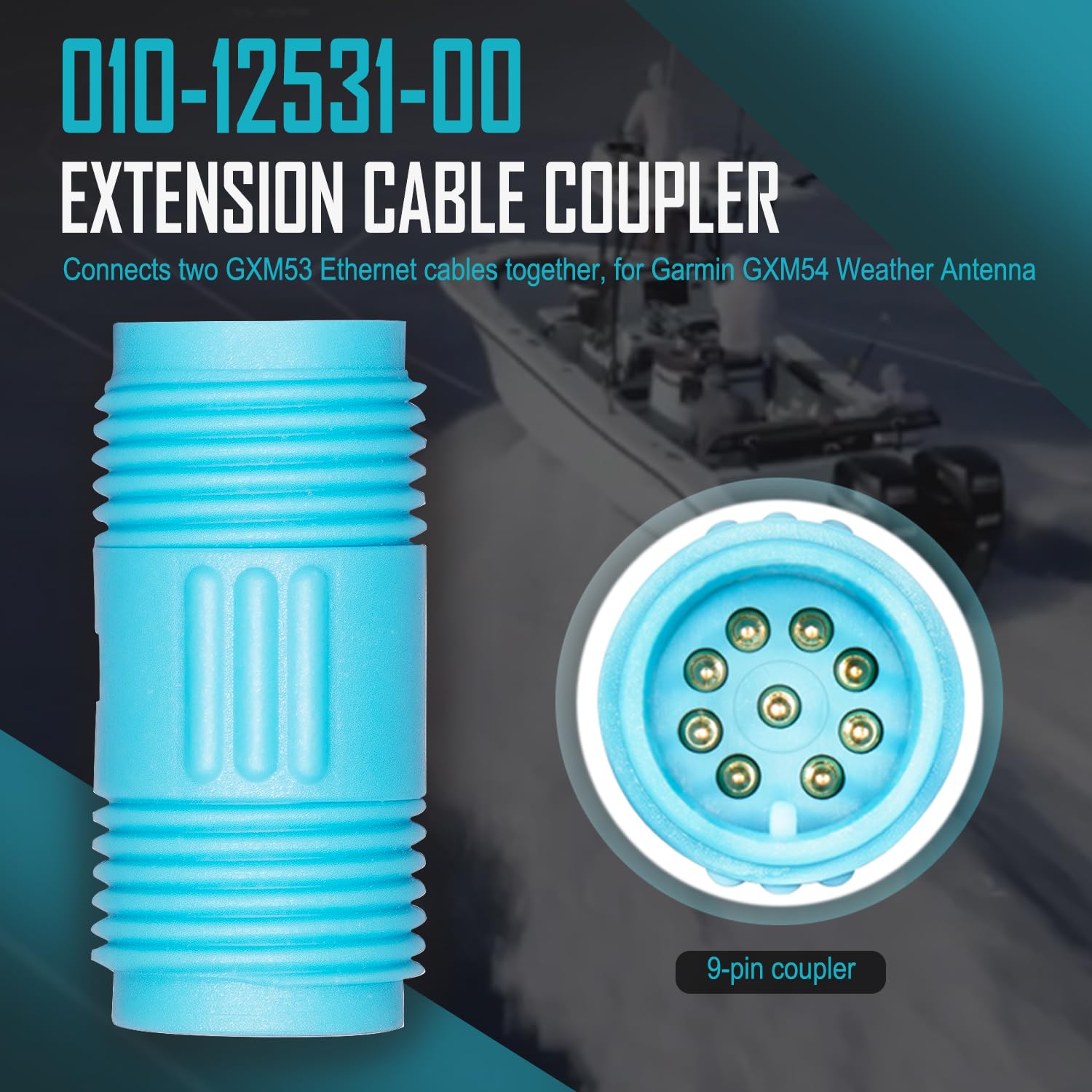 010-12531-00 Extension Cable Coupler, Connect Two GXM53 Ethernet Cables, Extension Cable Connector for Garmin GXM54 Weather Antenna