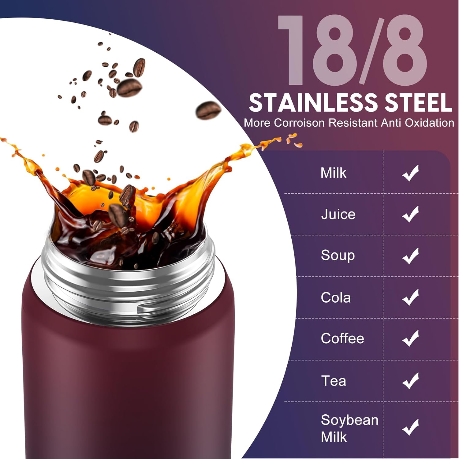 Stainless Steel Water Bottle with Straw, 24oz Insulated Water Bottle with Removable Strap, Leak Proof Metal Bottle Keep Drinks Cold or Hot, for Work, Sport, Outdoor - Image 2