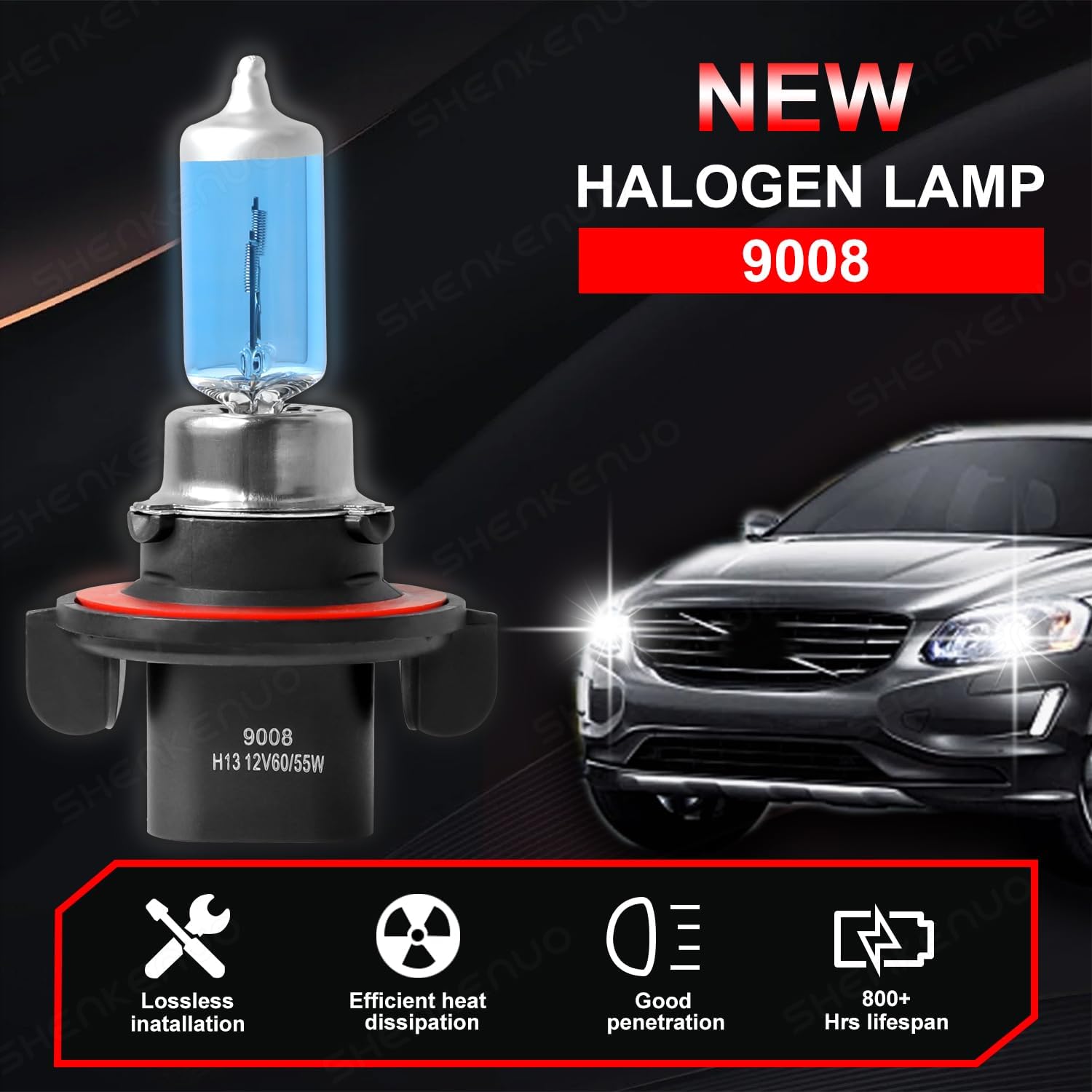 Headlight Bulbs Compatible with Dodge Challenger 2009-2014,9008/H13 High/Low Beam Halogen Headlamp Bulbs,High Performance Halogen Light Bulbs Combo,Plug and Play, 2 Pcs