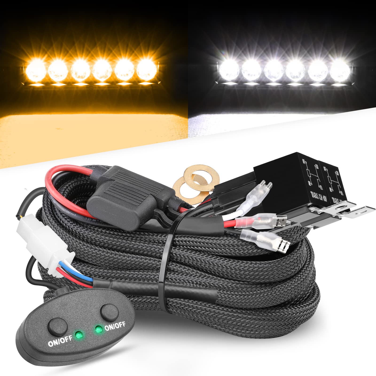 Nirider Dual Color Light Bar Wiring Harness, Dual Switch Relay Fuse 12V 40A Wiring Harness Kit for Dual Color LED Light Bar Fog Lights Work Lights Driving Lights Pods fit for Jeep Truck UTV - 1 Lead