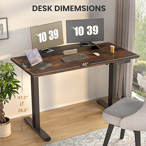 Miniatura 5 de Escritorio eléctrico de pie de 48 x 24 pulgadas, escritorio de altura ajustable con 4 ajustes preestablecidos de memoria (marrón)