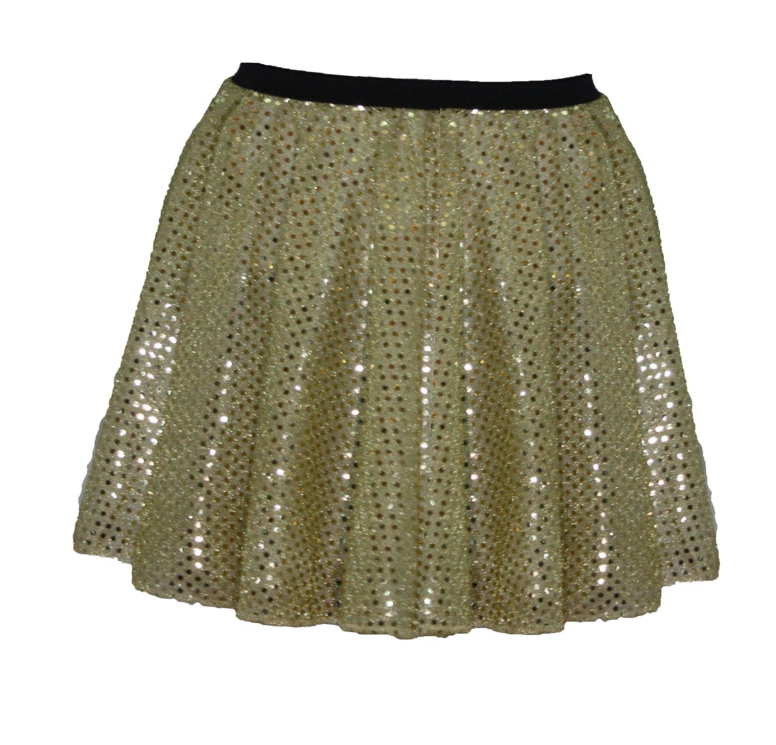 The Dragons Den Adults 15" Length Sequined Skater Skirt Show Girl Ring Master Disco Diva Fancy Dress Costume Accessory [Gold, 8-12]