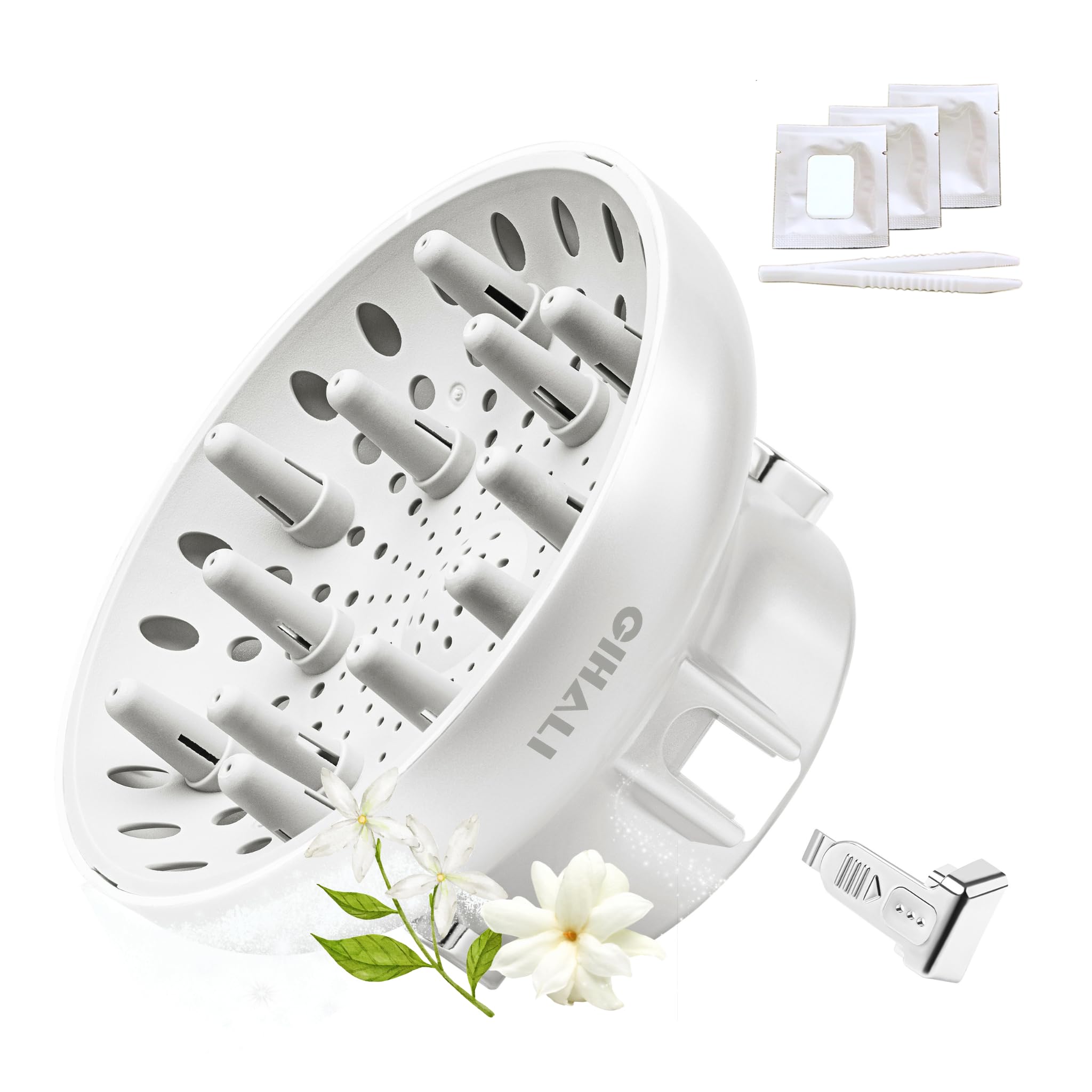 Diffusore universale per capelli GIHALI 'Aromaterapia' con forte tenuta, adattabile per asciugacapelli da 4,4 cm a 6,6 cm, per capelli ricci o mossi (Gelsomino Bianco)