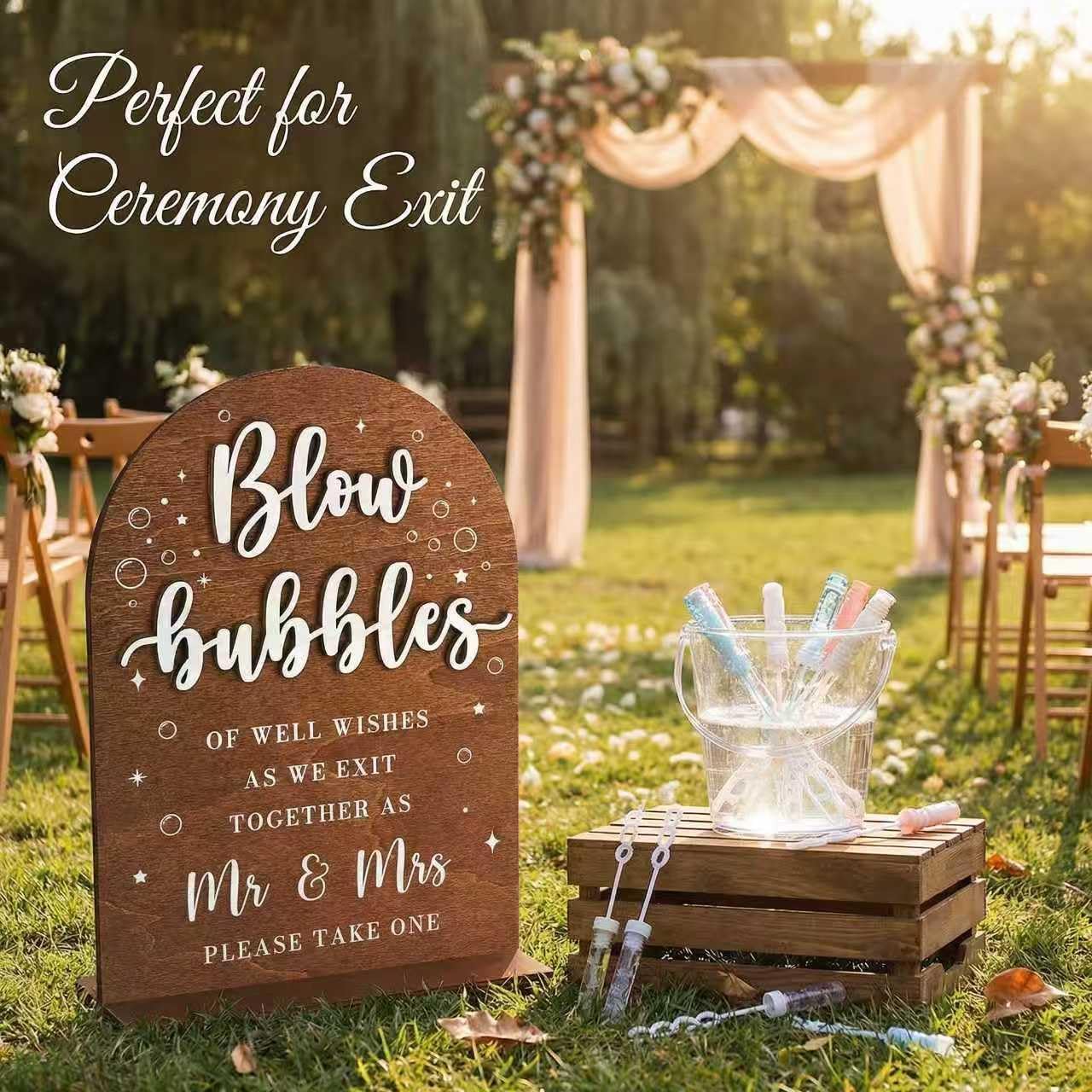 Blow Bubbles Wedding Sign Holder - Creative Wedding Bubble Favors, Rustic Wedding Decor for Ceremony and Reception