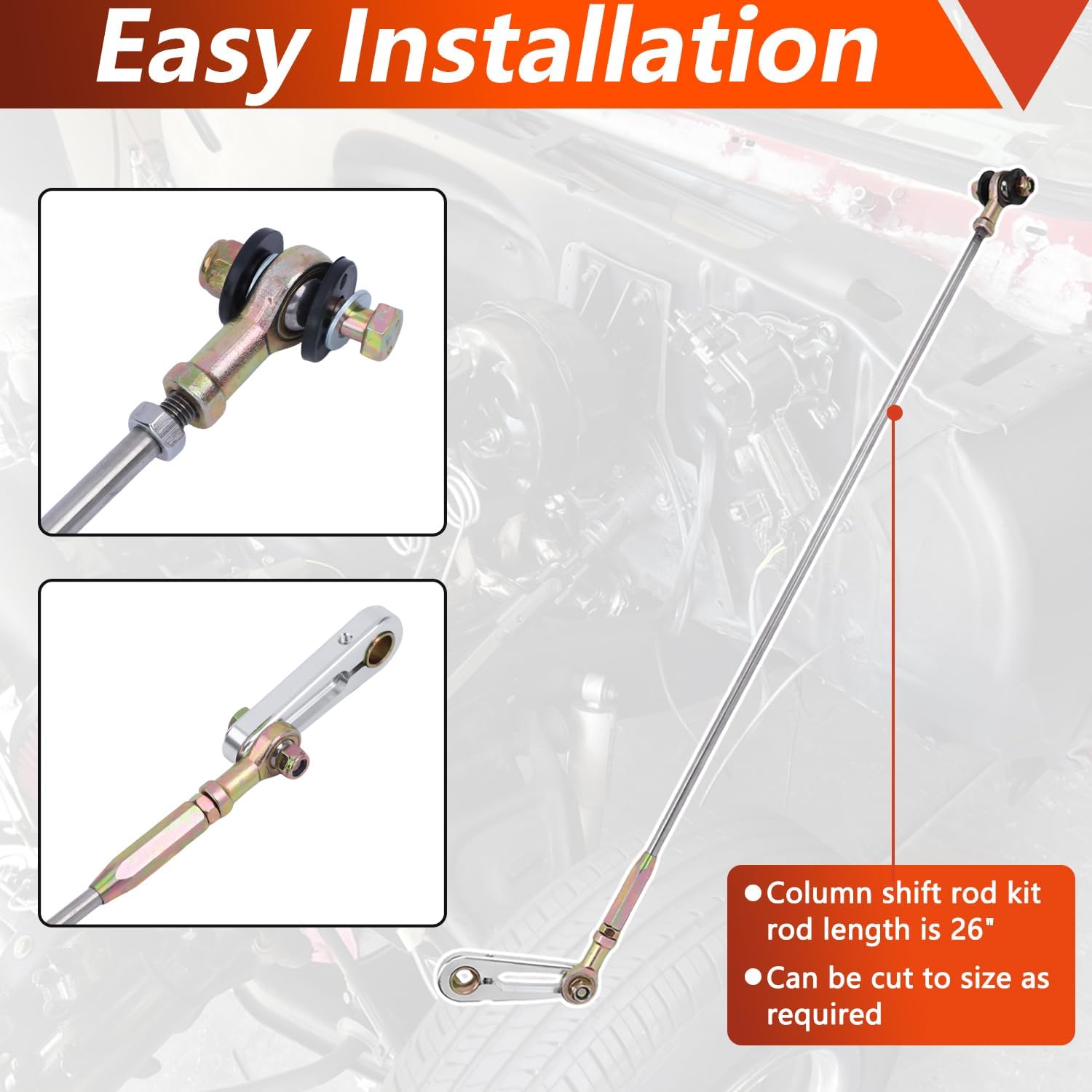 TXRIXZ Adjustable Transmission Column Shift Linkage Kit Compatible With GM TH350 TH400 TH700R4 Transmission (26" shift rod)